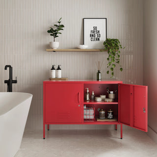 The Oxford - Side Table/TV Stand Storage Locker In Red - Urban Lockers
