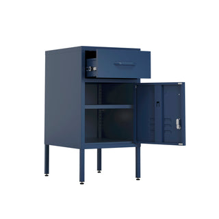one door, one draw both open bedside table locker in navy blue