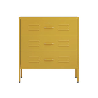 the lambeth three drawer metal locker in mustard yellow