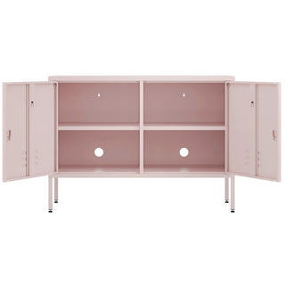 The Oxford metal storage locker in light pink with two doors, both open