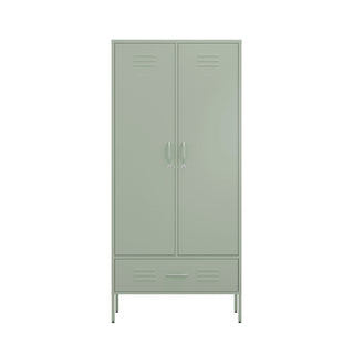 two door, one drawer wardrobe locker in sage green