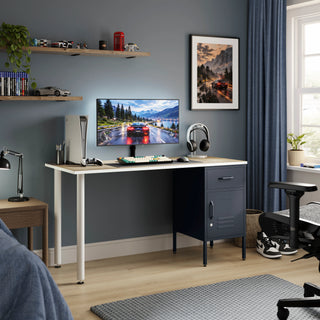 The Bromley Children/Teenage Desk with Slate Grey Locker - Oak Desktop - Urban Lockers