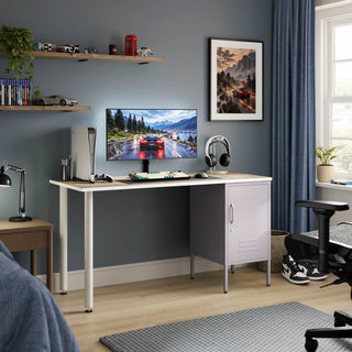 The Camden Children/Teenage Desk with Lilac Locker - Oak Desktop - Urban Lockers