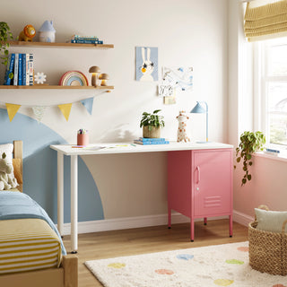The Camden Children/Teenage Desk with Flamingo Locker - White Desktop - Urban Lockers