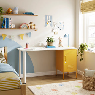 The Camden Children/Teenage Desk with Mustard Locker - White Desktop - Urban Lockers