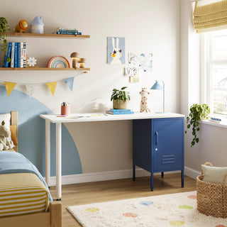 The Camden Children/Teenage Desk with Navy Blue Locker - White Desktop - Urban Lockers