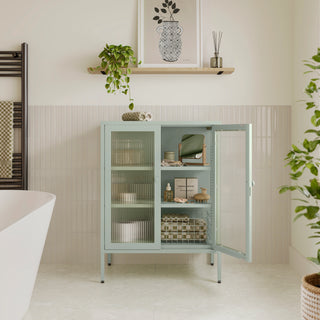 The Soho - Fluted Glass Double Door Locker In Sage - Urban Lockers