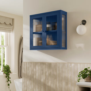 The Chester - Fluted Glass Wall Cabinet In Navy Blue - Urban Lockers