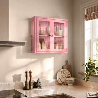 The Chester - Fluted Glass Wall Cabinet In Flamingo - Urban Lockers