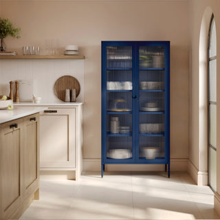 The Regent  - Fluted Glass Double Door Locker In Navy Blue - Urban Lockers