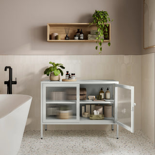 The Cambridge - Fluted Glass Sideboard Locker In Vanilla - Urban Lockers