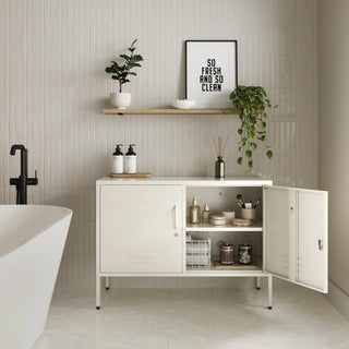 The Oxford  - Side Table/TV Stand Storage Locker In Vanilla - Urban Lockers